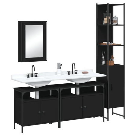 vidaXL Juego de muebles de baño 4 pzas madera contrachapada negro