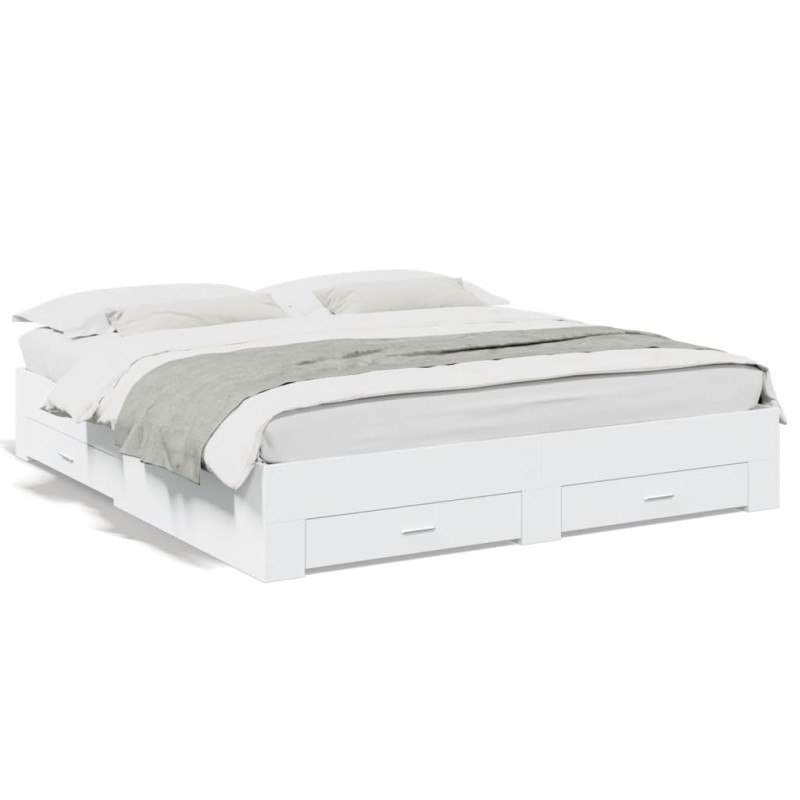 vidaXL Estructura cama con cajones madera ingeniería blanca 200x200 cm vidaXL Estructura cama con cajones madera ingeniería blanca 200x200 cm