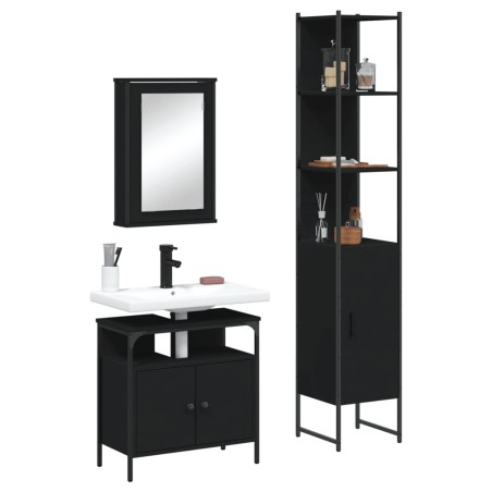 vidaXL Juego de muebles de baño 3 pzas madera contrachapada negro