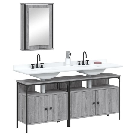 vidaXL Set de muebles de baño 3 pzas madera contrachapada gris sonoma