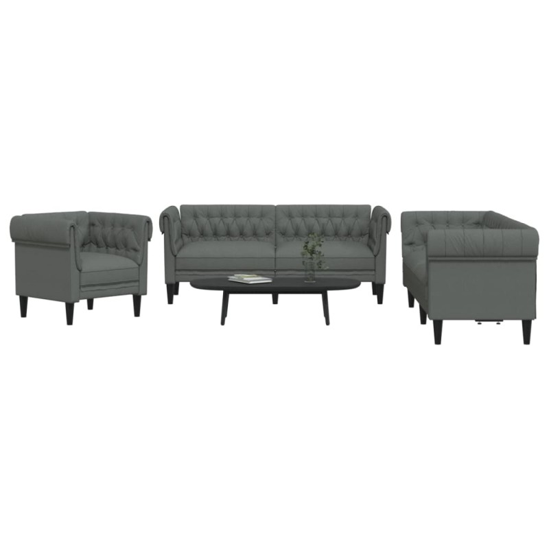 vidaXL Juego de sofás 3 piezas tela gris oscuro vidaXL Juego de sofás 3 piezas tela gris oscuro