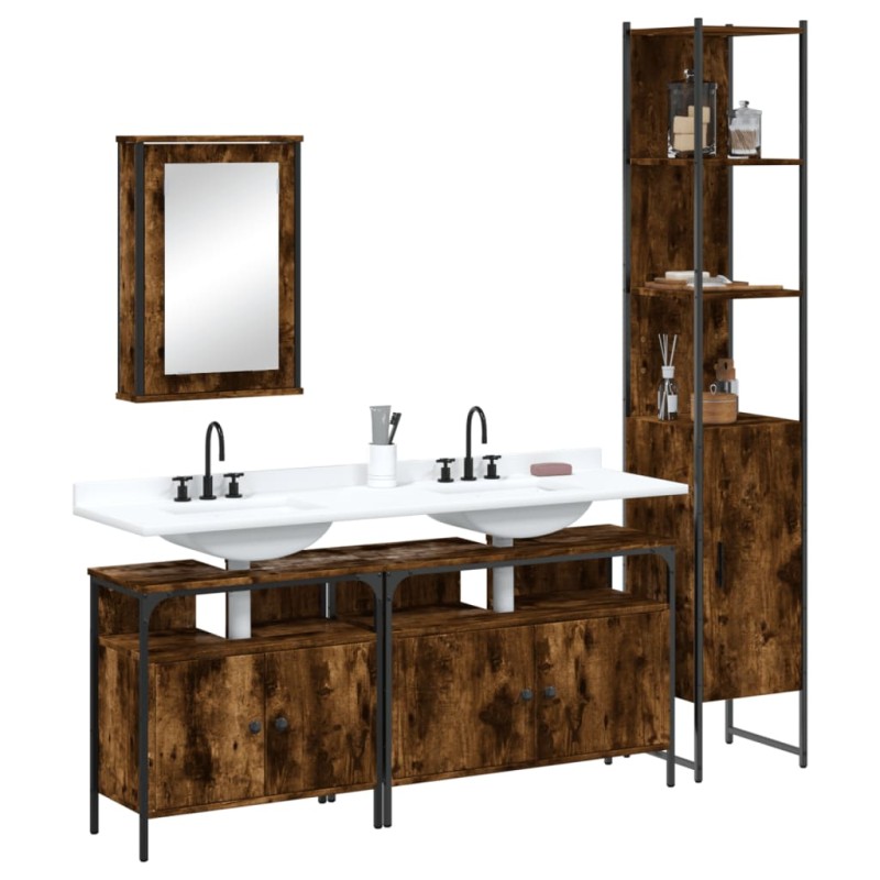 vidaXL Set de muebles baño 4 pzas madera contrachapada roble ahumado vidaXL Set de muebles baño 4 pzas madera contrachapada roble ahumado