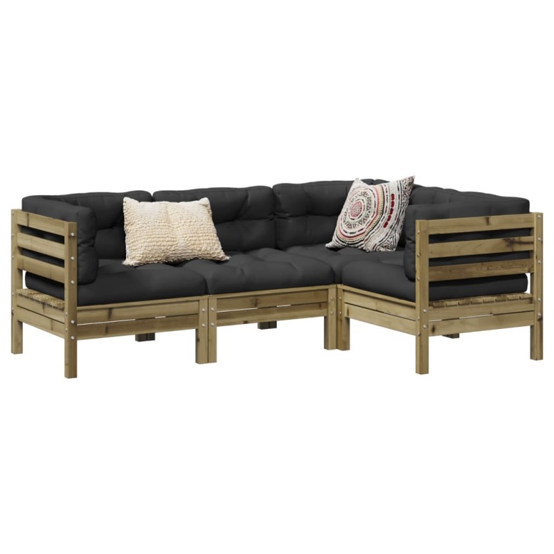 vidaXL Juego de sofás jardín 4 pzas con cojines madera pino impregnada vidaXL Juego de sofás jardín 4 pzas con cojines madera pino impregnada