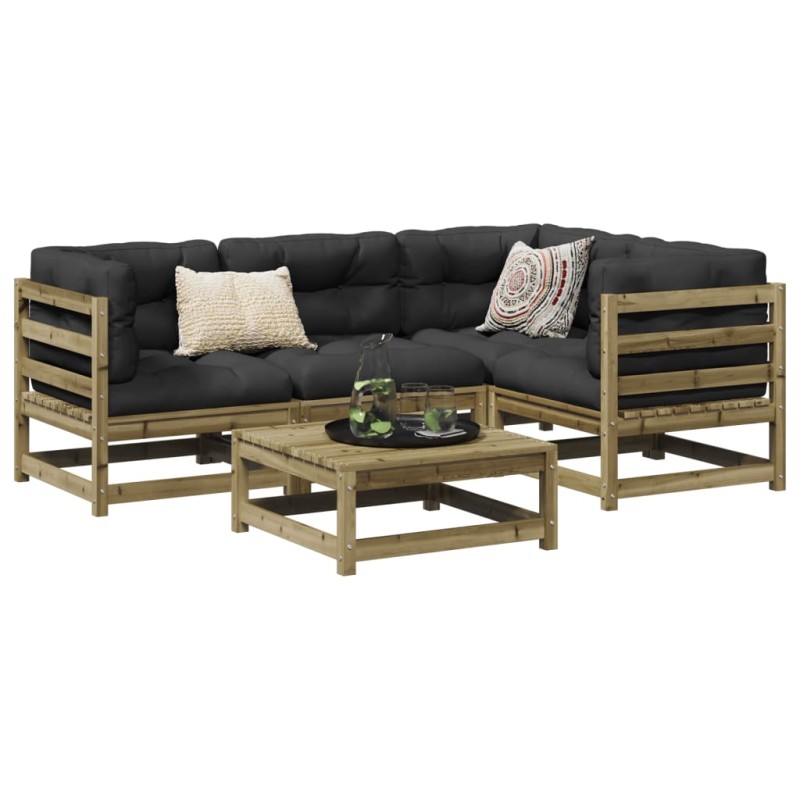 vidaXL Set de sofás jardín 5 pzas con cojines madera pino impregnada vidaXL Set de sofás jardín 5 pzas con cojines madera pino impregnada