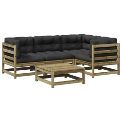 vidaXL Set de sofás jardín 5 pzas con cojines madera pino impregnada