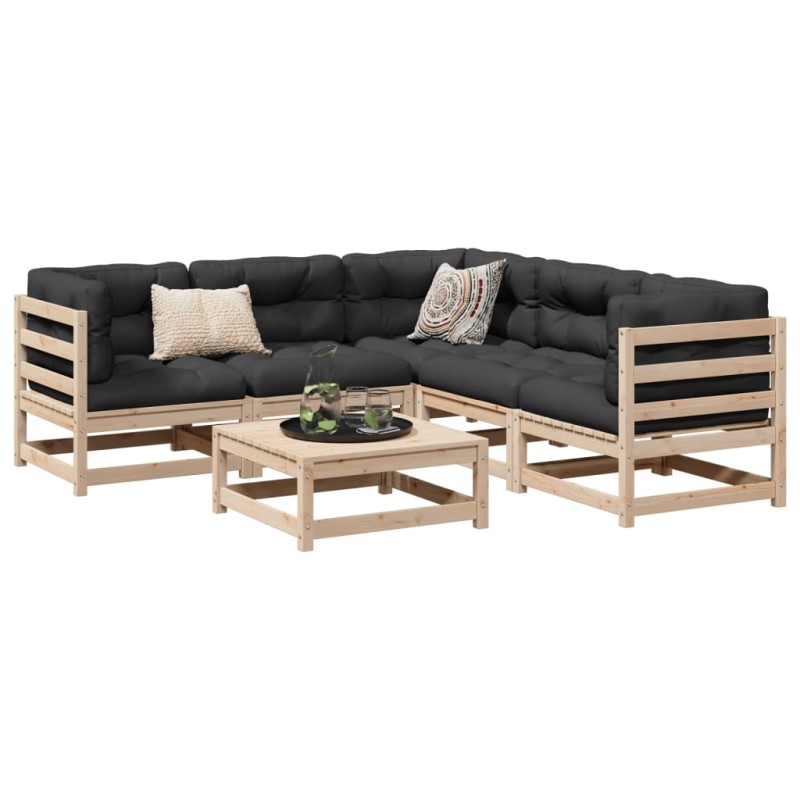 vidaXL Juego de sofás de jardín 6 pzas con cojines madera maciza pino vidaXL Juego de sofás de jardín 6 pzas con cojines madera maciza pino