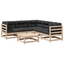 vidaXL Juego de sofás de jardín 6 pzas con cojines madera maciza pino