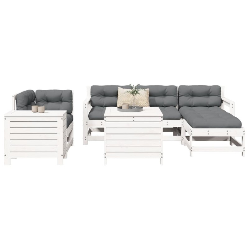 vidaXL Juego de sofás de jardín 7 pzas madera maciza de pino blanco vidaXL Juego de sofás de jardín 7 pzas madera maciza de pino blanco