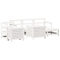 vidaXL Juego de sofás de jardín 7 pzas madera maciza de pino blanco