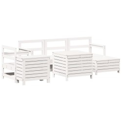 vidaXL Juego de sofás de jardín 7 pzas madera maciza de pino blanco