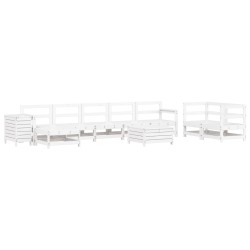 vidaXL Juego de sofás de jardín 10 pzas madera maciza de pino blanco