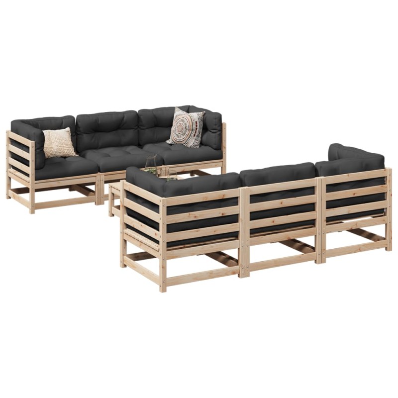 vidaXL Set de sofás jardín 7 pzas con cojines madera maciza pino vidaXL Set de sofás jardín 7 pzas con cojines madera maciza pino