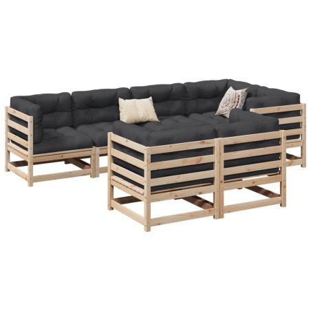 vidaXL Set de sofás jardín 7 pzas con cojines madera maciza pino