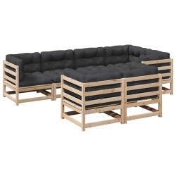 vidaXL Set de sofás jardín 7 pzas con cojines madera maciza pino
