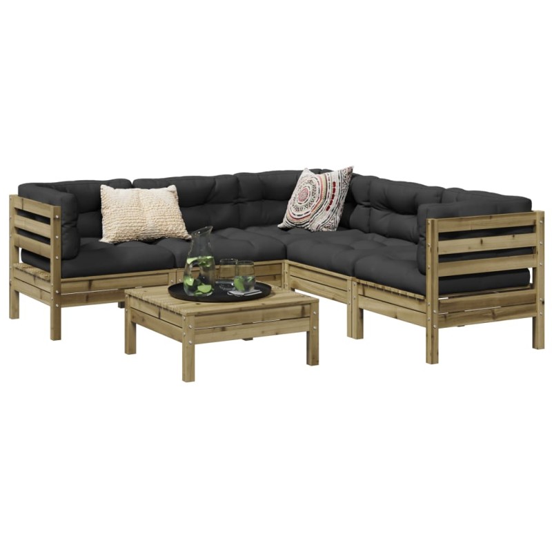 vidaXL Juego de sofás jardín 6 pzas con cojines madera pino impregnada vidaXL Juego de sofás jardín 6 pzas con cojines madera pino impregnada