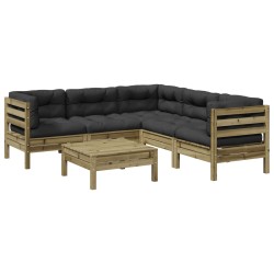 vidaXL Juego de sofás jardín 6 pzas con cojines madera pino impregnada