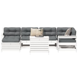vidaXL Juego de sofás de jardín 7 pzas madera maciza de pino blanco