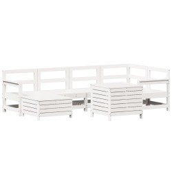 vidaXL Juego de sofás de jardín 7 pzas madera maciza de pino blanco