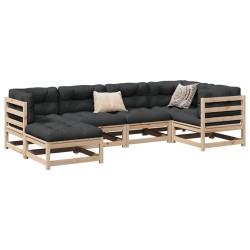 vidaXL Juego de sofás de jardín 6 pzas con cojines madera maciza pino