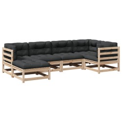 vidaXL Juego de sofás de jardín 6 pzas con cojines madera maciza pino
