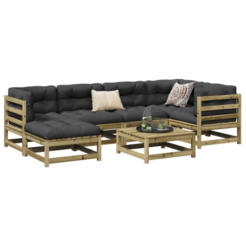 vidaXL Set de sofás jardín 7 pzas con cojines madera pino impregnada vidaXL Set de sofás jardín 7 pzas con cojines madera pino impregnada