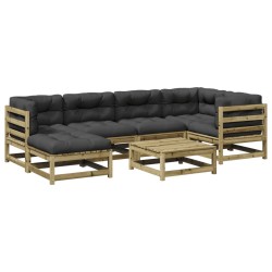 vidaXL Set de sofás jardín 7 pzas con cojines madera pino impregnada