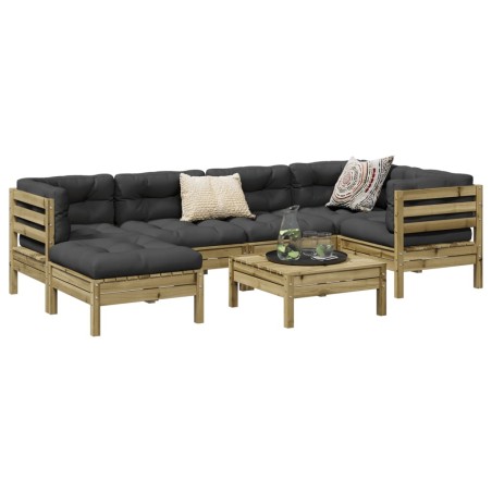 vidaXL Set de sofás jardín 7 pzas con cojines madera pino impregnada