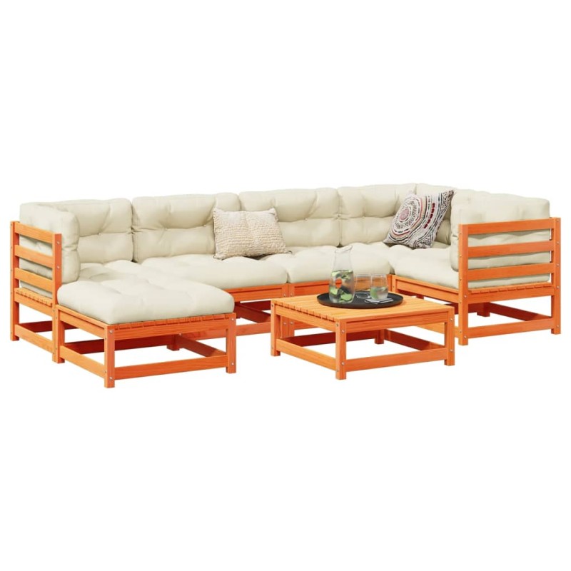 vidaXL Set de sofás jardín 7 pzas con cojines madera pino marrón cera