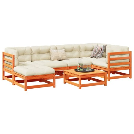vidaXL Set de sofás jardín 7 pzas con cojines madera pino marrón cera