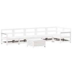 vidaXL Juego de sofás de jardín 7 pzas madera maciza de pino blanco
