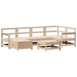 vidaXL Juego de sofás de jardín 7 piezas madera maciza de pino