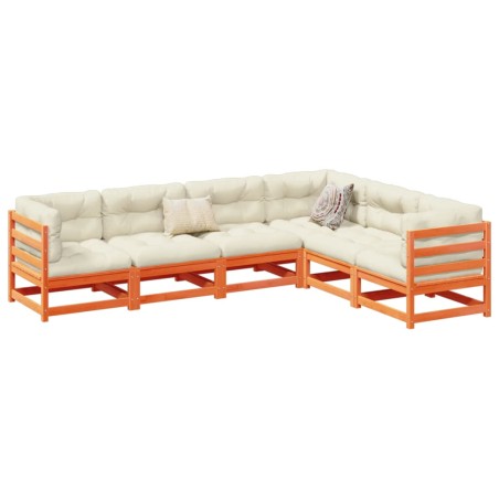 vidaXL Juego de sofás de jardín 6 pzas madera maciza pino marrón cera