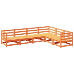 vidaXL Juego de sofás de jardín 6 pzas madera maciza pino marrón cera