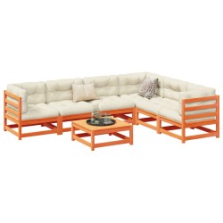 vidaXL Juego de sofás de jardín 7 pzas madera maciza pino marrón cera