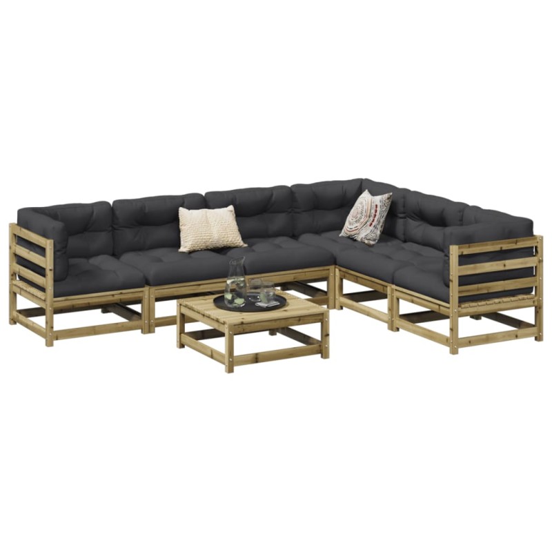 vidaXL Set de sofás jardín 7 pzas con cojines madera pino impregnada vidaXL Set de sofás jardín 7 pzas con cojines madera pino impregnada