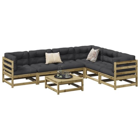 vidaXL Set de sofás jardín 7 pzas con cojines madera pino impregnada