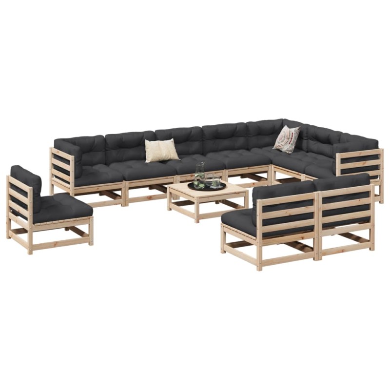 vidaXL Juego de sofás de jardín 11 pzas madera maciza de pino vidaXL Juego de sofás de jardín 11 pzas madera maciza de pino