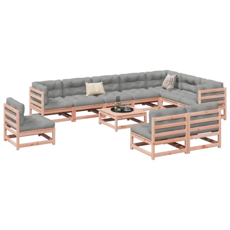 vidaXL Juego de sofás de jardín 11 pzas madera maciza de abeto Douglas