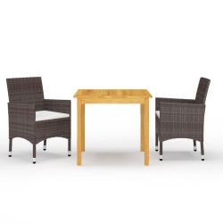 vidaXL Juego de comedor de jardín 3 piezas con cojines marrón