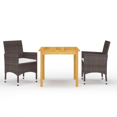 vidaXL Juego de comedor de jardín 3 piezas con cojines marrón