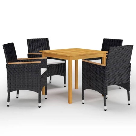 vidaXL Juego de comedor de jardín 5 piezas con cojines negro