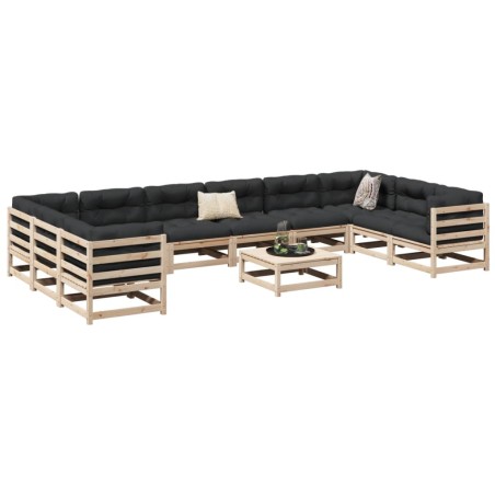vidaXL Juego de sofás de jardín 11 pzas madera maciza de pino