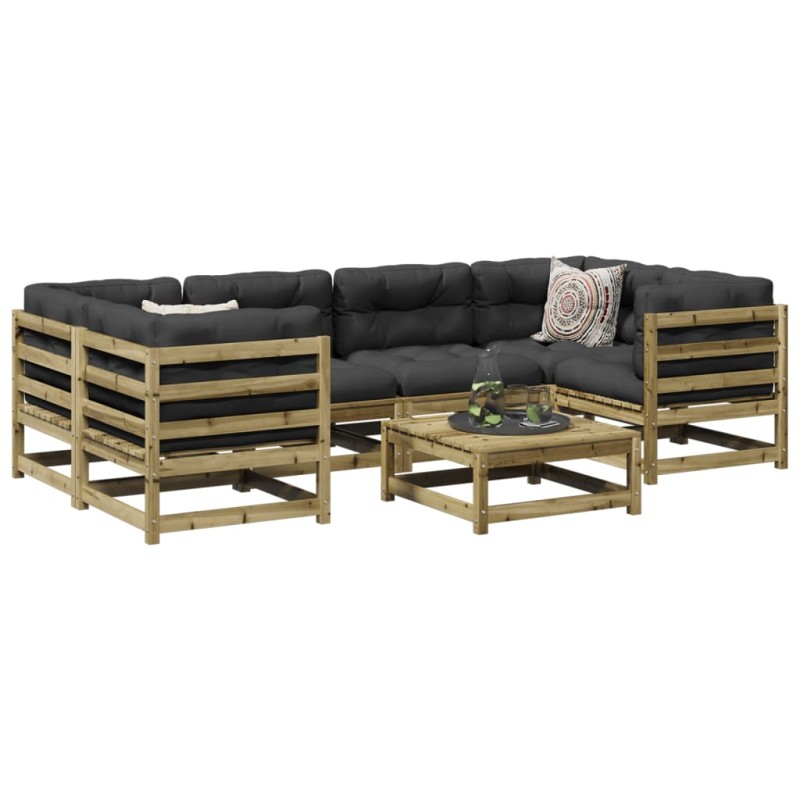 vidaXL Set de sofás jardín 7 pzas con cojines madera pino impregnada vidaXL Set de sofás jardín 7 pzas con cojines madera pino impregnada