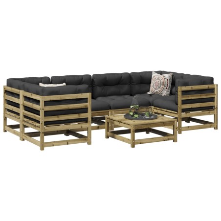 vidaXL Set de sofás jardín 7 pzas con cojines madera pino impregnada