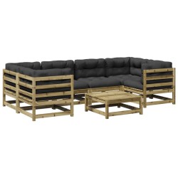 vidaXL Set de sofás jardín 7 pzas con cojines madera pino impregnada