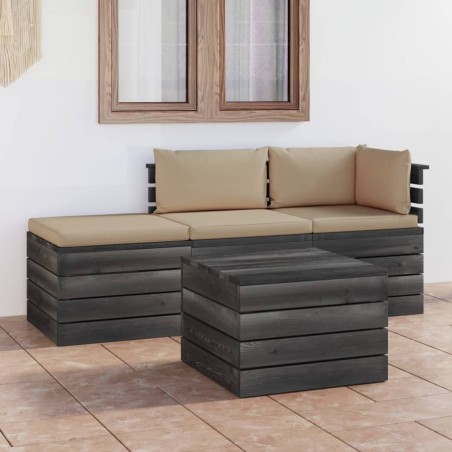 vidaXL Muebles de jardín de palets 4 piezas cojines madera maciza pino