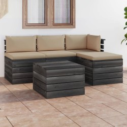 vidaXL Muebles de jardín de palets 5 piezas cojines madera maciza pino