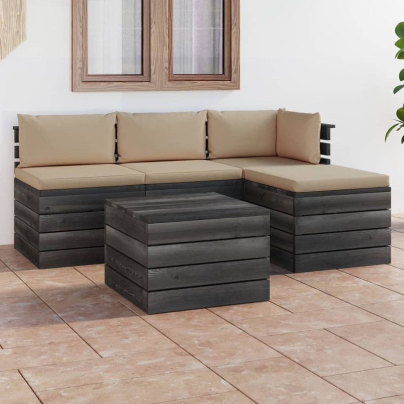 vidaXL Muebles de jardín de palets 5 piezas cojines madera maciza pino vidaXL Muebles de jardín de palets 5 piezas cojines madera maciza pino