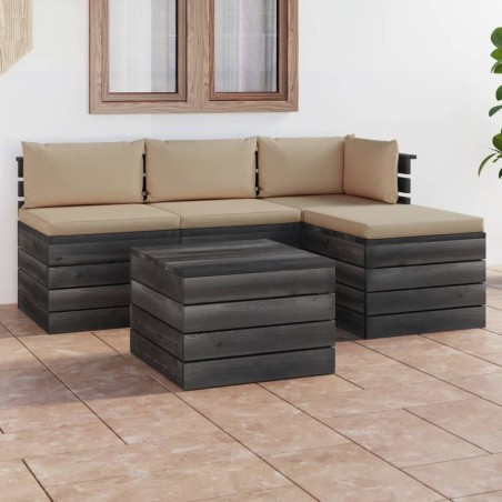 vidaXL Muebles de jardín de palets 5 piezas cojines madera maciza pino