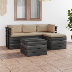 vidaXL Muebles de palés de jardín 5 piezas cojines madera maciza pino